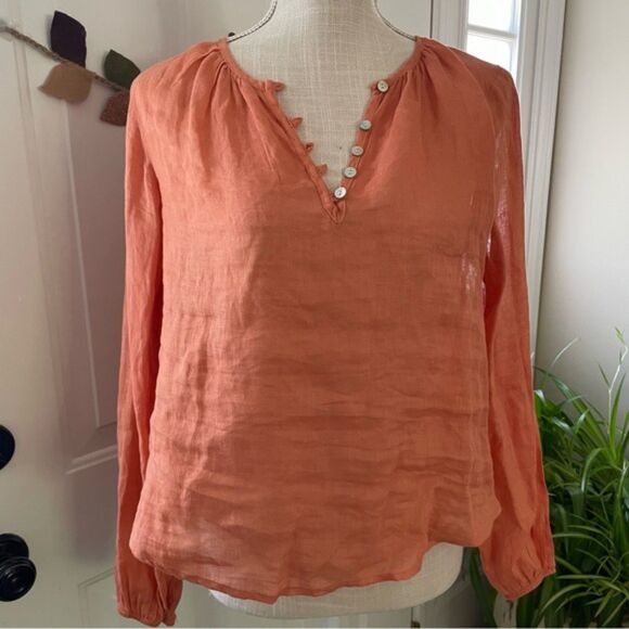 Bella Dahl 100% Linen Long Sleeve Button Loop Women's Pullover Top Blouse(SizeS) - Picture 5 of 12